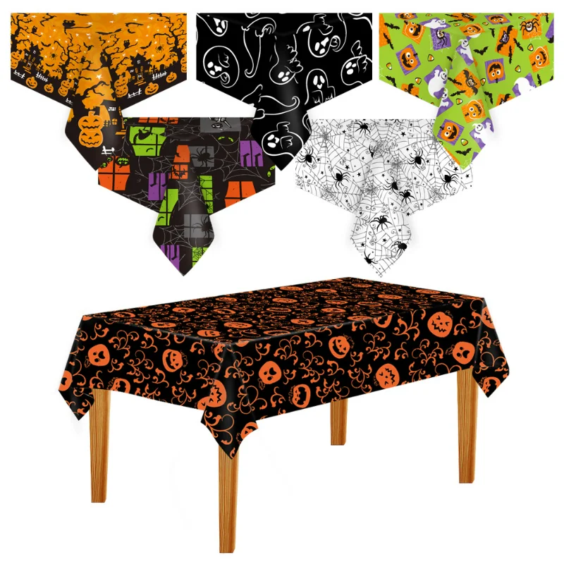 Halloween Decorative Tablecloth Pumpkin Spider Web Bat Plastic Table Costume Holiday Party Decorative Supplies Home Dining Table