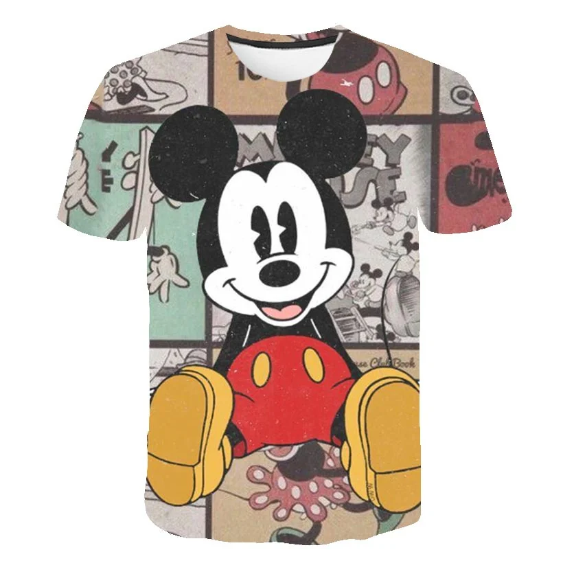 

New Mickey Mouse T Shirts Clothes Summer Disney T-Shirts Clothing Cartoons Kawaii Fashion Anime Tees Tops Girls Tee Shirts 1-14Y