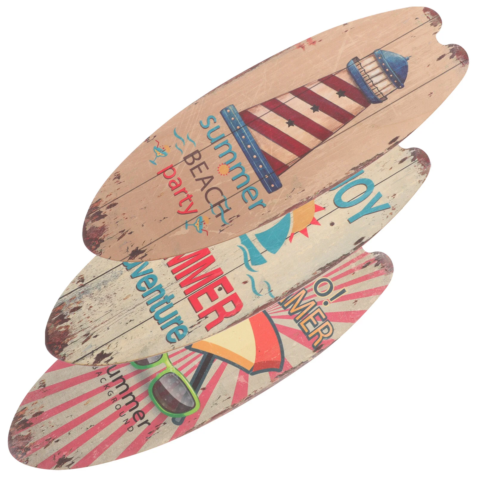 

3 Pcs Outdoor Surfboard Plaque Decoration Wall Hanging Signs Summer Listing Wooden Marine Style Ornament Indoor Banquet Home