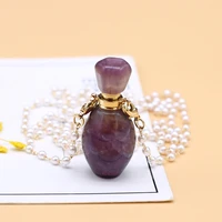 natural stone perfume bottle pendant necklace fluorite bottle long freshwater pearl bead chain for party birthday gift18x35x12mm