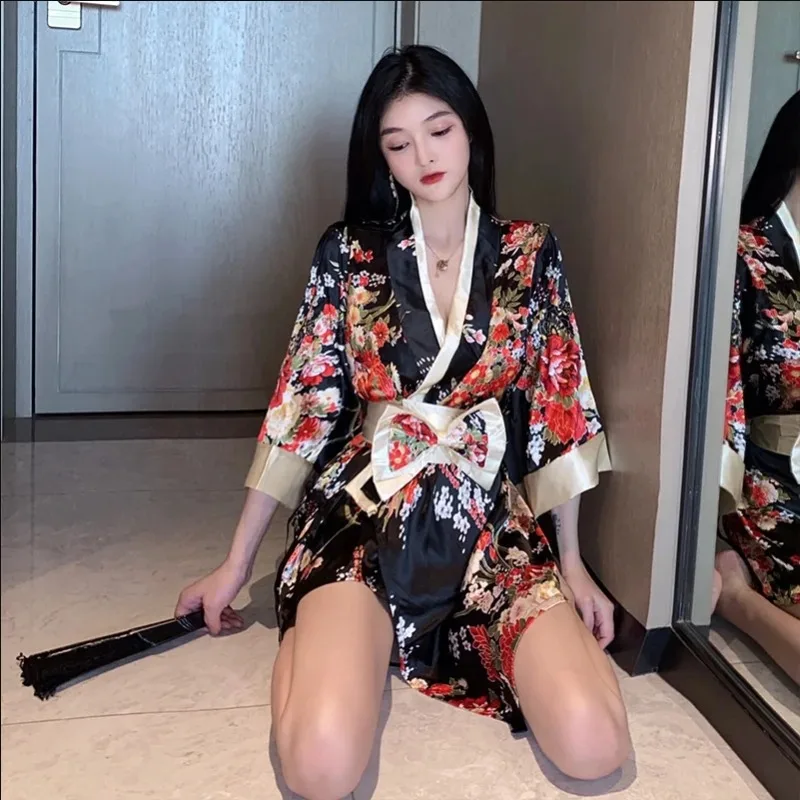 Женское сексуальное нижнее белье-кимоно с розовым цветочным узором