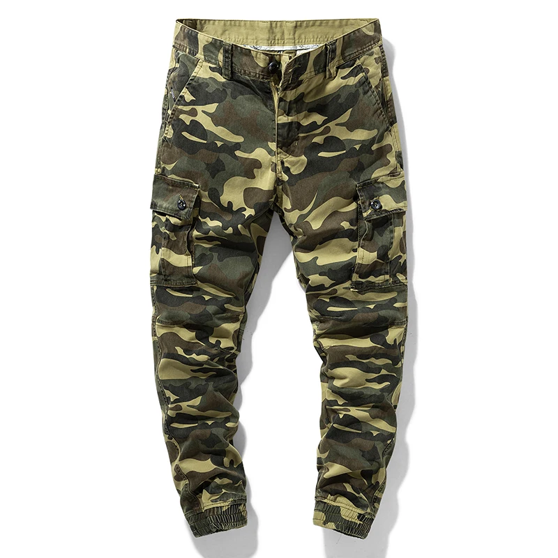 2022 Spring Men Cotton Camo Cargo Pants Men Joggers Casual Harajuku Tie Feet Overall Male Streetwear Multi-Pocket Military Pants