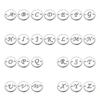20pcslot 26 alphabet letter charms10mm stainless steel round tags connectors for diy necklace bracelet anklet jewelry making