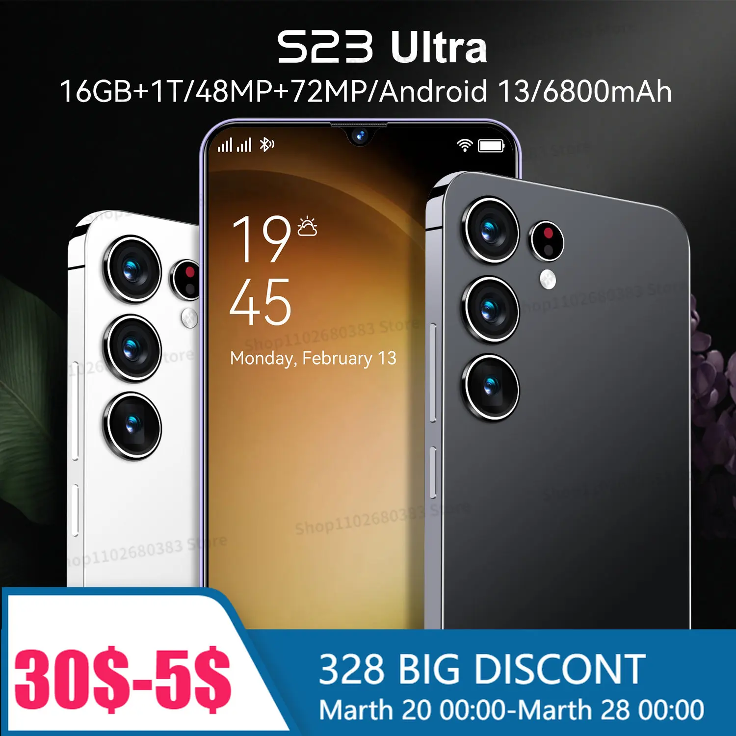 

New Smartphone S23 Ultra 7.0 inch Sanpdragon888 Android Mobile Phones Unlocked 6800mAh 16G+1T Telefone Global Version Cellphones