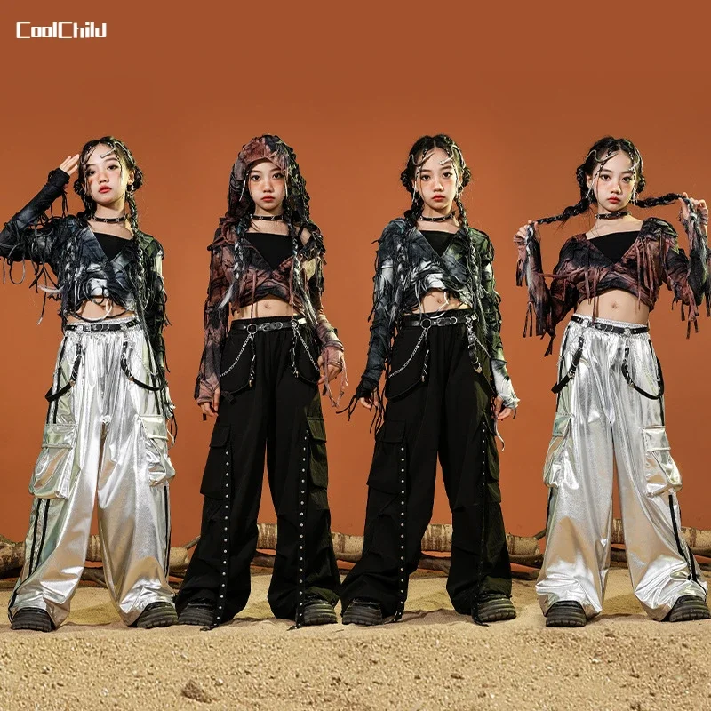 Укороченные толстовки с капюшоном для девочек в стиле хип-хоп штаны-карго