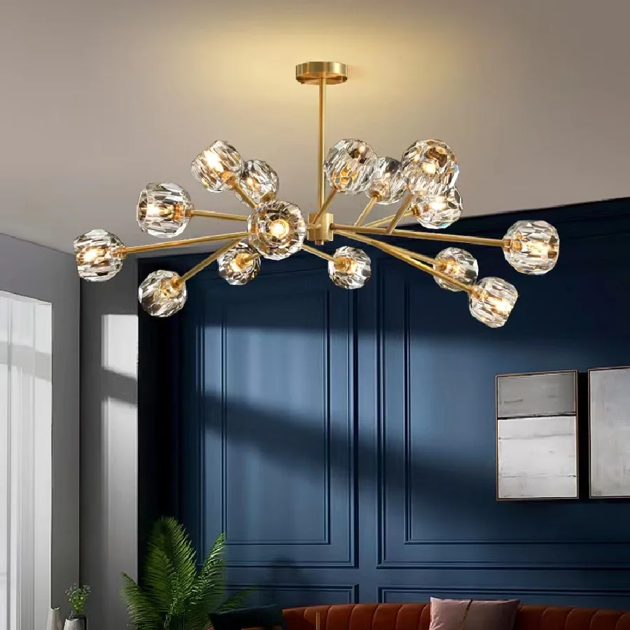 

Postmodern Copper Crystal Chandelier Affordable Luxury Hanging Light Restaurant Parlor Bar Indoor Decor Pendant Light Fixtures