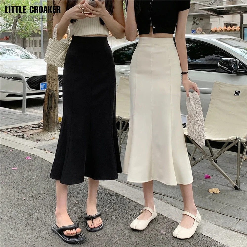 

2022 Summer New Midi Women Skirt Elastic High Waist Slim Thin Chiffon Mermaid Skirts Office Lady Simple Solid Long Skirts
