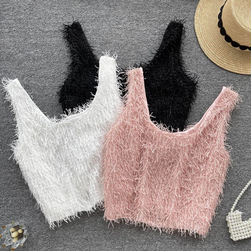 

Hootsweet Chic Tanks Camis For Women Autumn Thick Sleeveless Tassels Femme Croset Crop Tops Woman Tank Camisoles Dropshipping