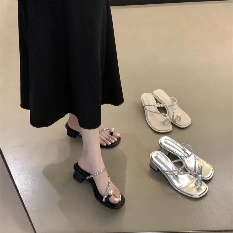 Женские летние туфли с зажимом на носках женские шлепанцы жемчугом Женская