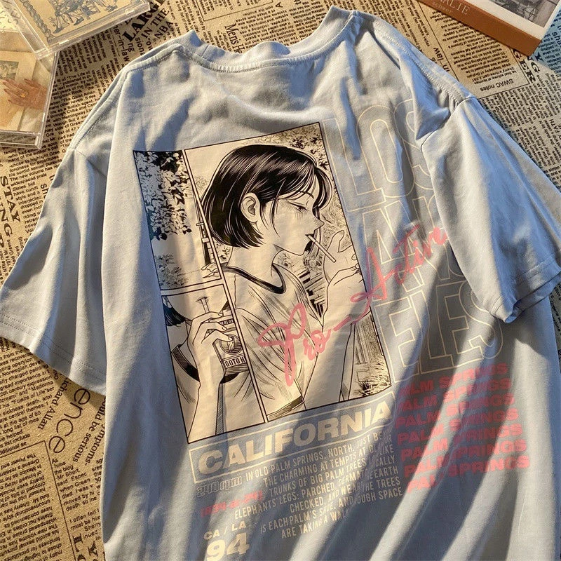 Summer T-shirt Hip-hop Printed Short-sleeved Loose T-shirt Women's Y2k Harajuku Lazy Style Retro New Fashion Trend Tops T-shirts 2