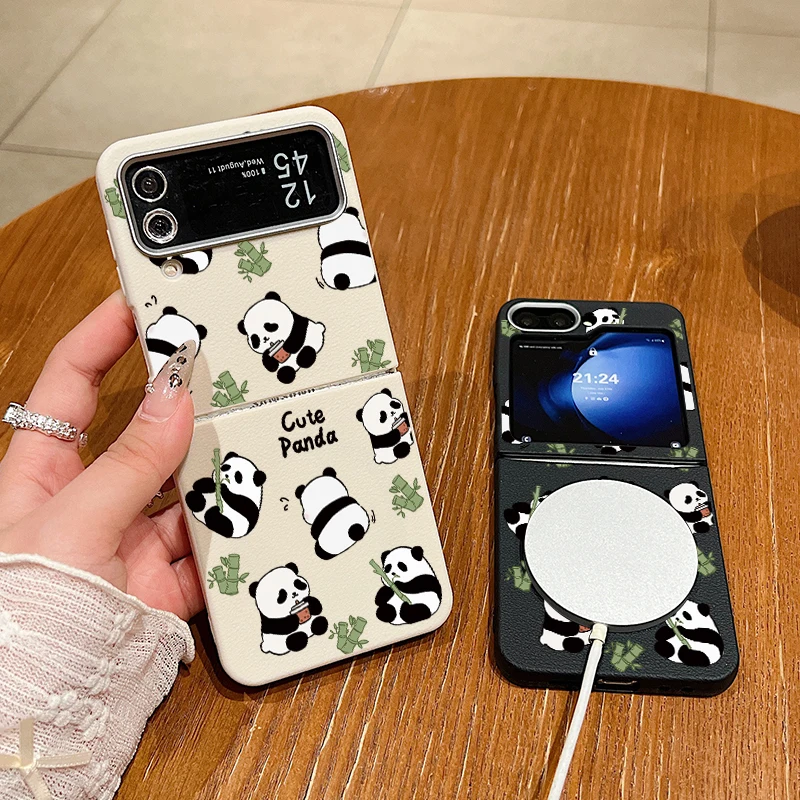 Чехол для Samsung Galaxy Z Flip6 Flip5 Flip4 магнитный чехол с бамбуковой пандой мягкий