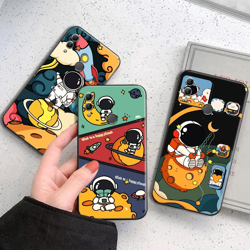 

Cartoon Astronaut Phone Case For Huawei Honor 7A 7X 8 8X 8C 9 V9 9A 9S 9X 9 Lite 9X Lite 8 9 Pro Back Liquid Silicon Funda Soft