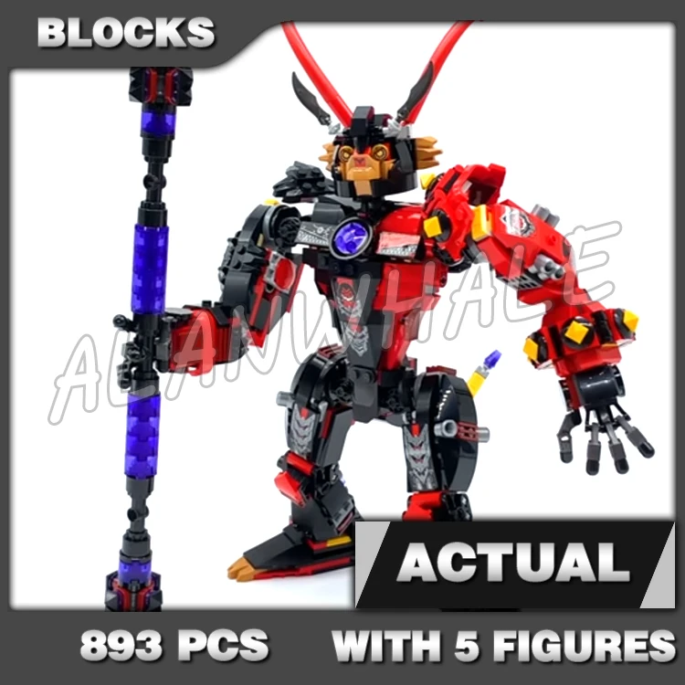 

893pcs Monkie Kid Evil Macaque's Mech Rumble Golden Cudgel Chinese Legend 86993 Building Blocks Toys Compatible With Model