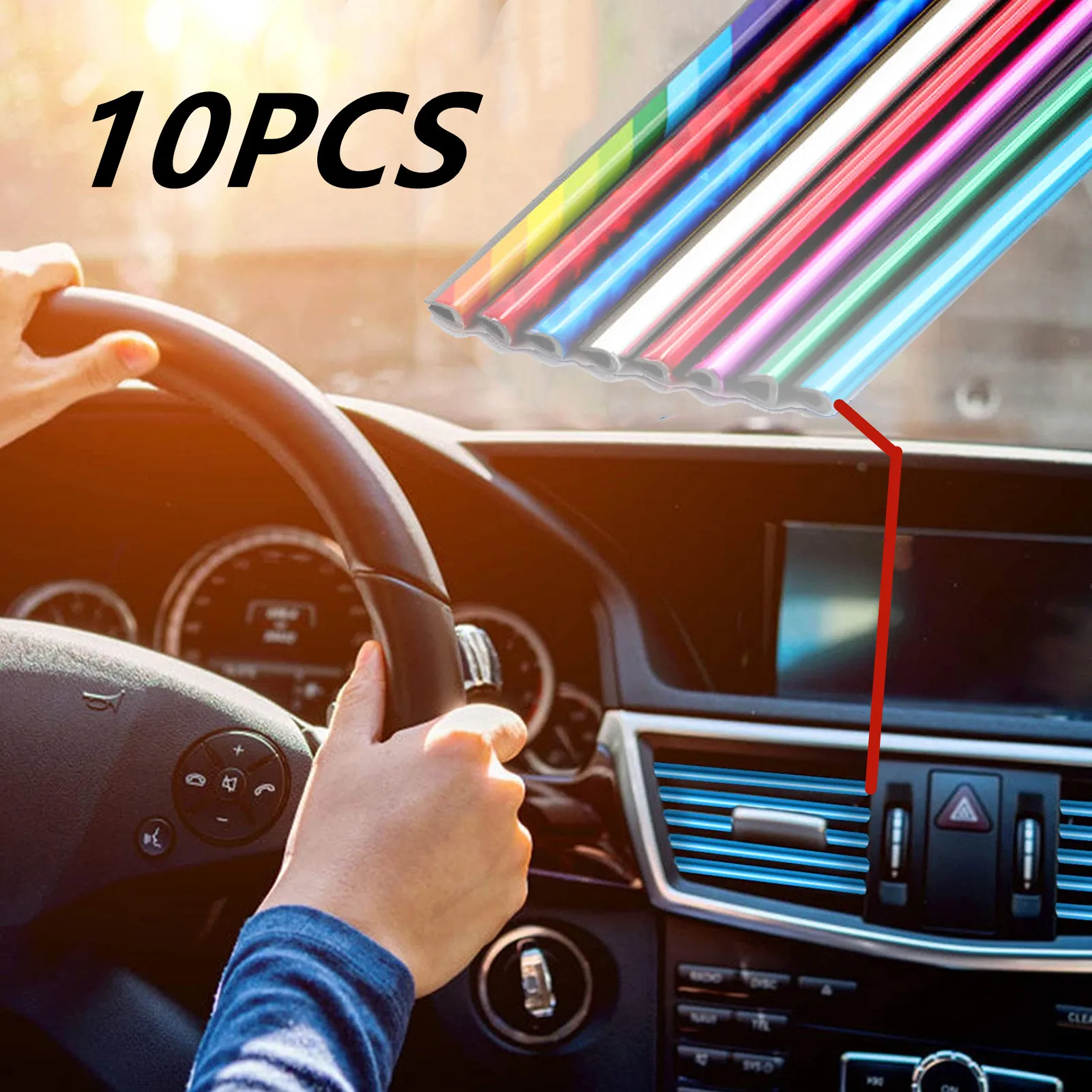 

10PCS Car-styling Chrome Styling Moulding Air Vent Trim Strip Air Conditioner Outlet Grille Decoration U Shape Car Accessories