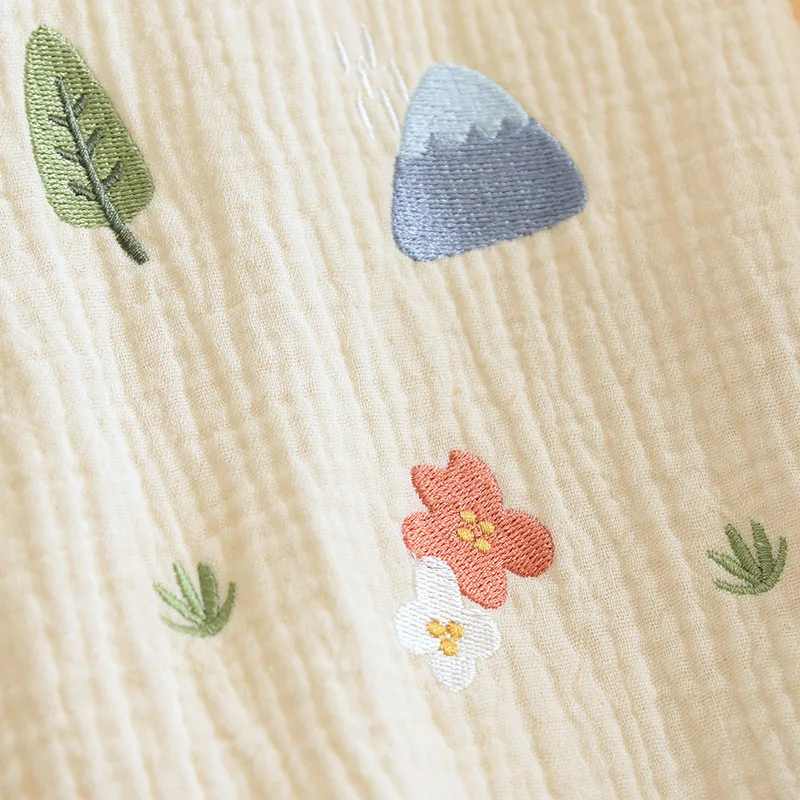 Embroidered Kimono Pajama Set Female Japanese-style Four Seasons Thin Soft Crepe Two Long-sleeved Trousers Lace-up Loungewear Pj