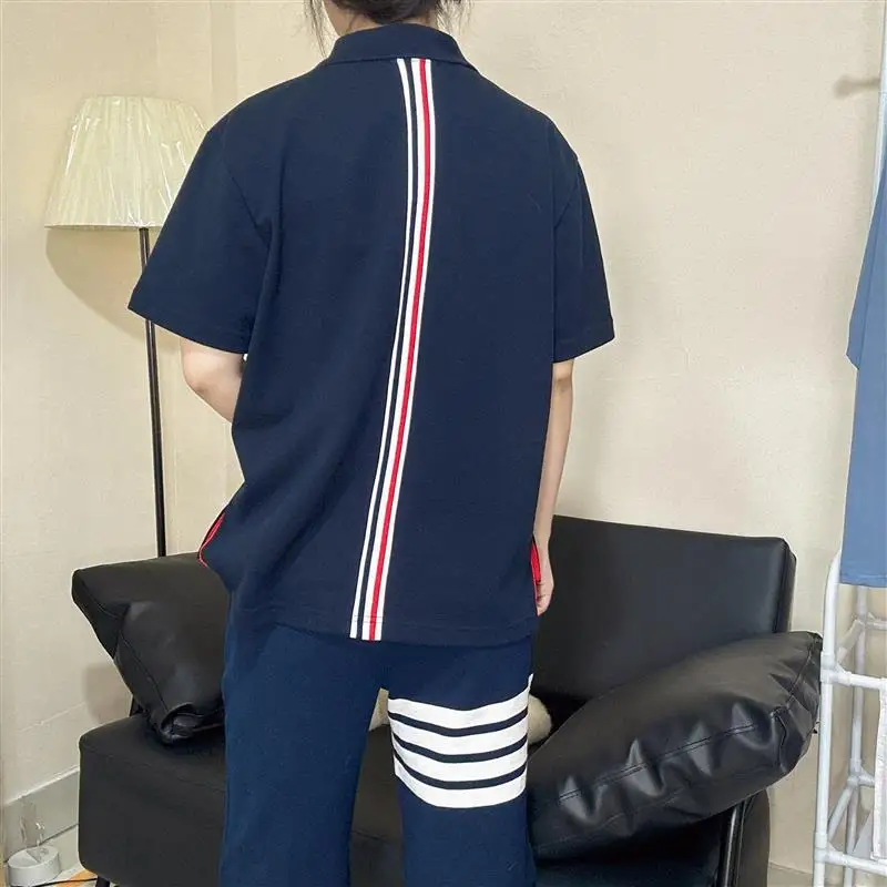  Рубашки-поло из чистого хлопка с четырьмя полосками цветная полоска сзади