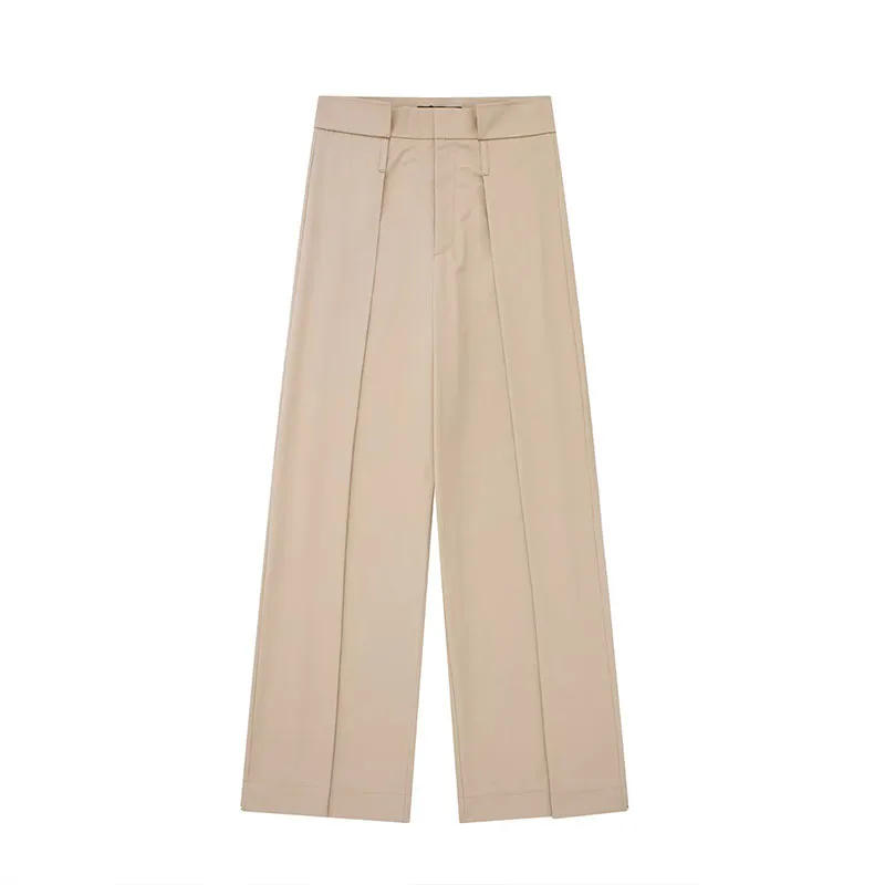 

Women 2023 Spring Fashion Commuting Loose Wide-Leg Pants Vintage Zipper Fly High Waist Female Trousers Mujer 8113