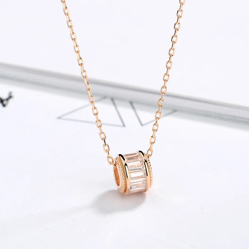 

s925 Silver Geometric Cylinder Pendant Necklace Women Fashion Diamond Boutique Jewelry High Quality Pendant Necklace