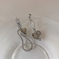 prevent allergy asymmetry love heart pendant stud earrigs for women vintage elegant geometric zircon silver color fine jewelry