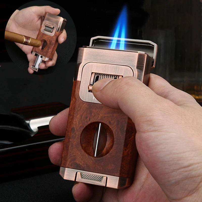 Честная креативная зажигалка с двойным синим пламенем регулируемая V-образная