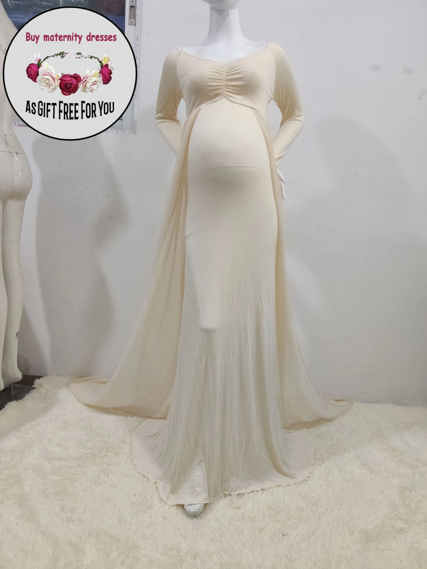 Chiffon Shawl Dress Maternity Photography Props Elegant Maxi Gown Pregnancy Dress  For Photo Shoot
