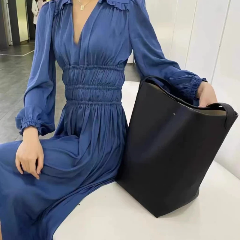 

2023 модная сумка-мешок из первого слоя воловьей кожи, вместительная сумка-тоут через плечо для женщин