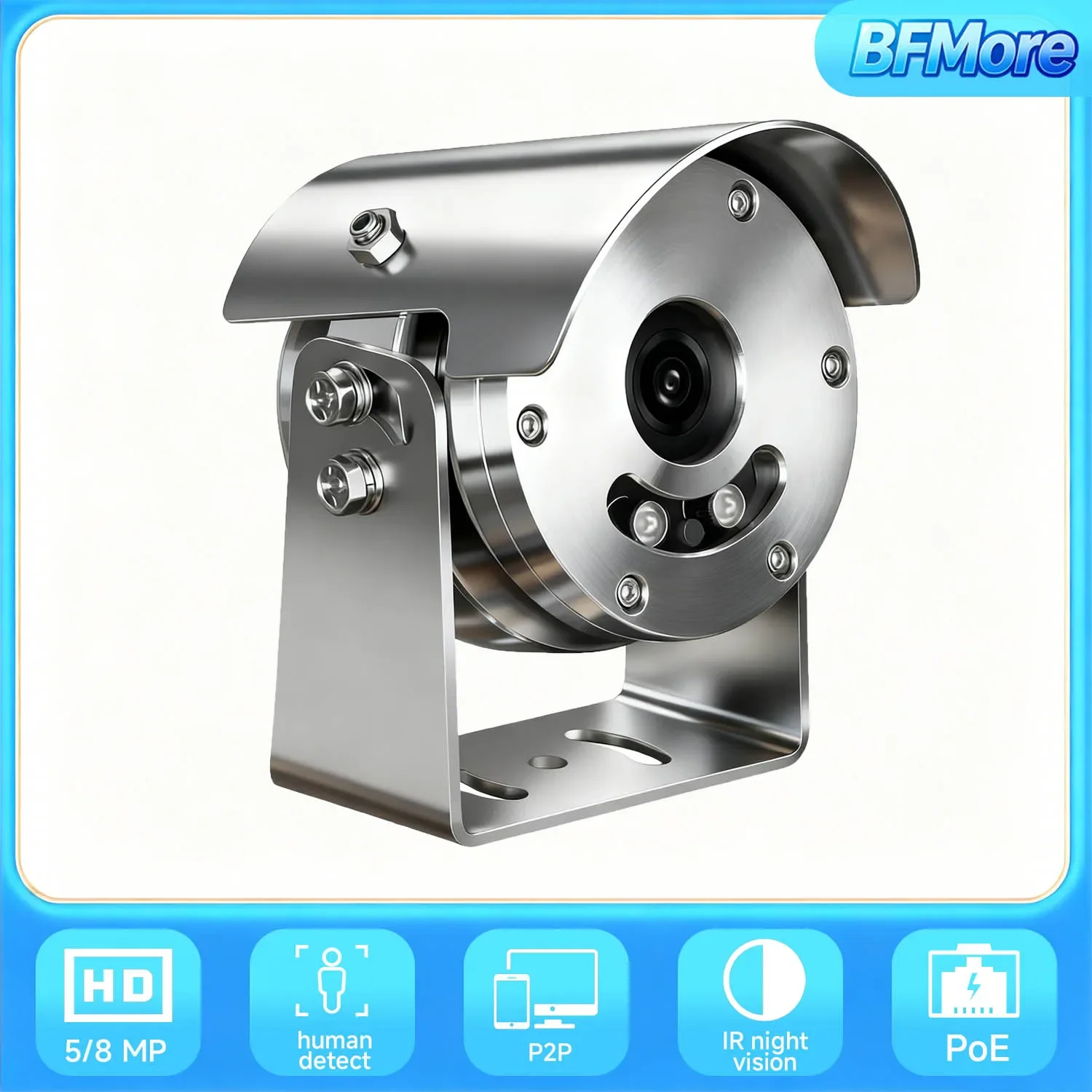 Фото Камера видеонаблюдения BFMore 5MP 8MP, антивандальная, POE, 4K, из нержавеющей стали, 3.6 мм, взрывозащищенная IP-камера для опасных зон №1