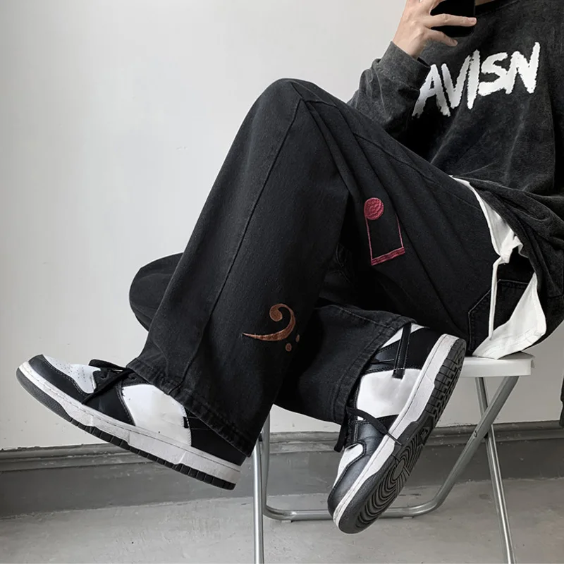 New Embroidery Jeans for Men Baggy Denim Trousers Fashion Street Style Bottoms Harajuku Straight Pants Plus Size Male Clothes