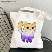women shopper bag non binary pride cat printed bag harajuku shopping canvas shopper bag girl handbag tote shoulder lady bag