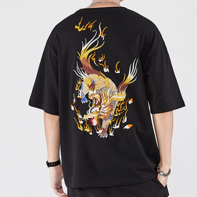 Тяжелая промышленная Вышивка футболка с рисунком кирина мужской трендовый