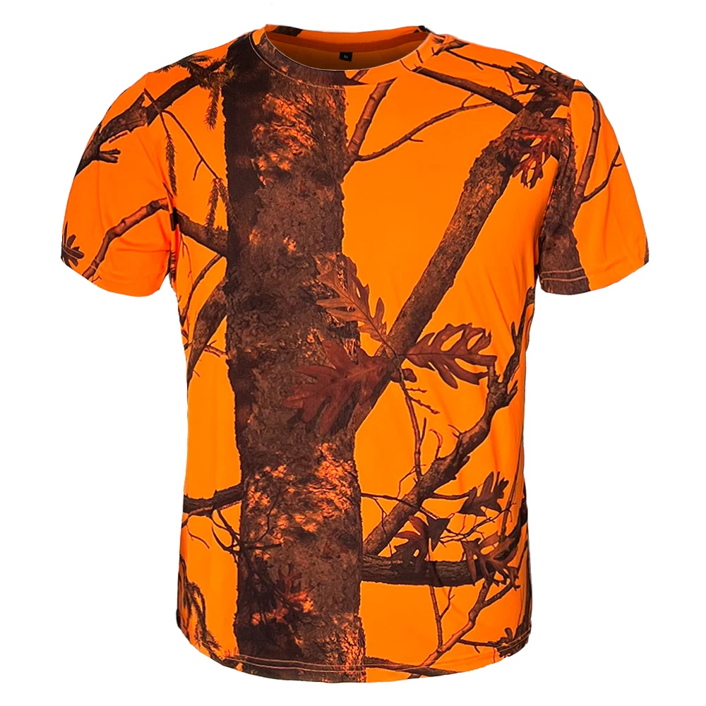 

Free Shipping Orange Blaze Realtree Camouflage Big Game Hunting T-shirt Quick Drying Hiking Military Tactical T-Shirts Mens