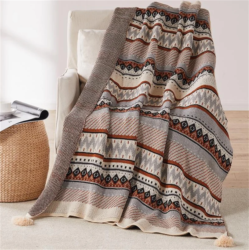 

Fashionable Bohemian Style Single Person Woven Jacquard Woven Wave Herringbone Tassel Blanket Cover Blanket 2022