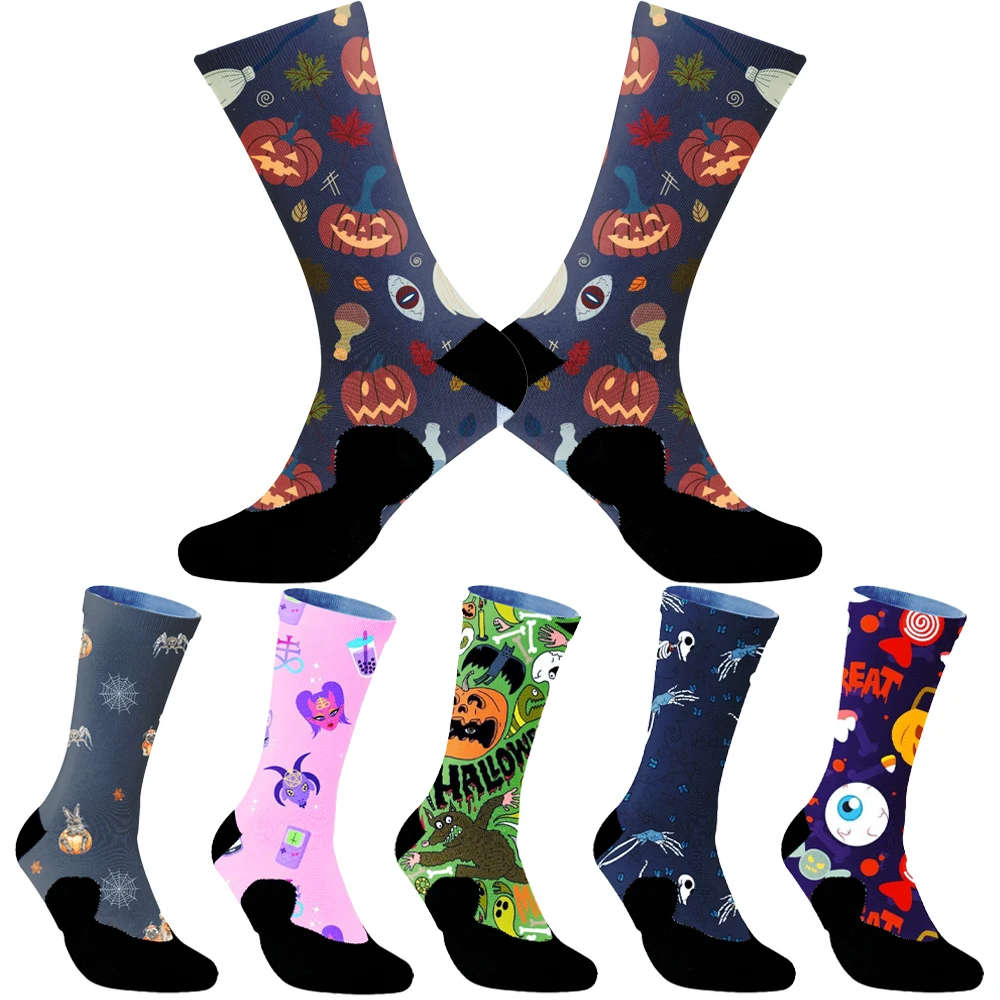 Новые забавные мужские носки для Хэллоуина с черепом инопланетянином тыквой