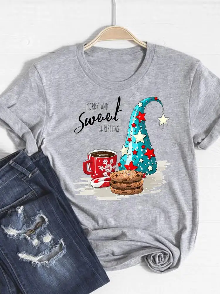 

Мультяшная Акварельная Милая футболка, модная футболка с графическим рисунком, с рождеством, с Новым годом, Женская Базовая одежда, топ, оде...