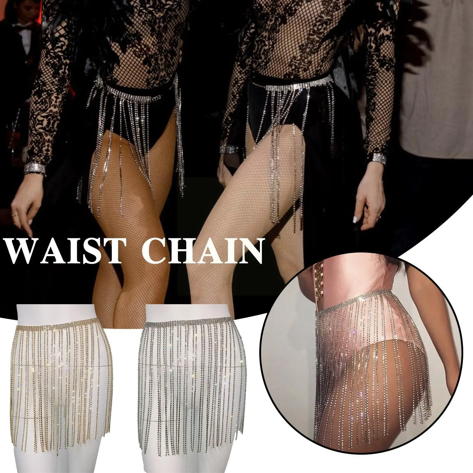 

Adjustable Rhinestone Chain Belt European Enlarged Women Chain Alloy Sexy Nightclub 2022 Belt New Belt Long Glitter Fringe P3S5