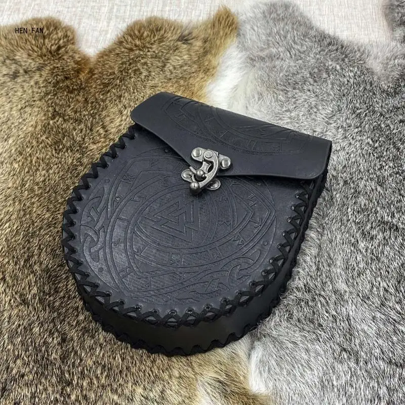 Средневековая кожаная сумка винтажная поясная с тиснением портативный кошелек