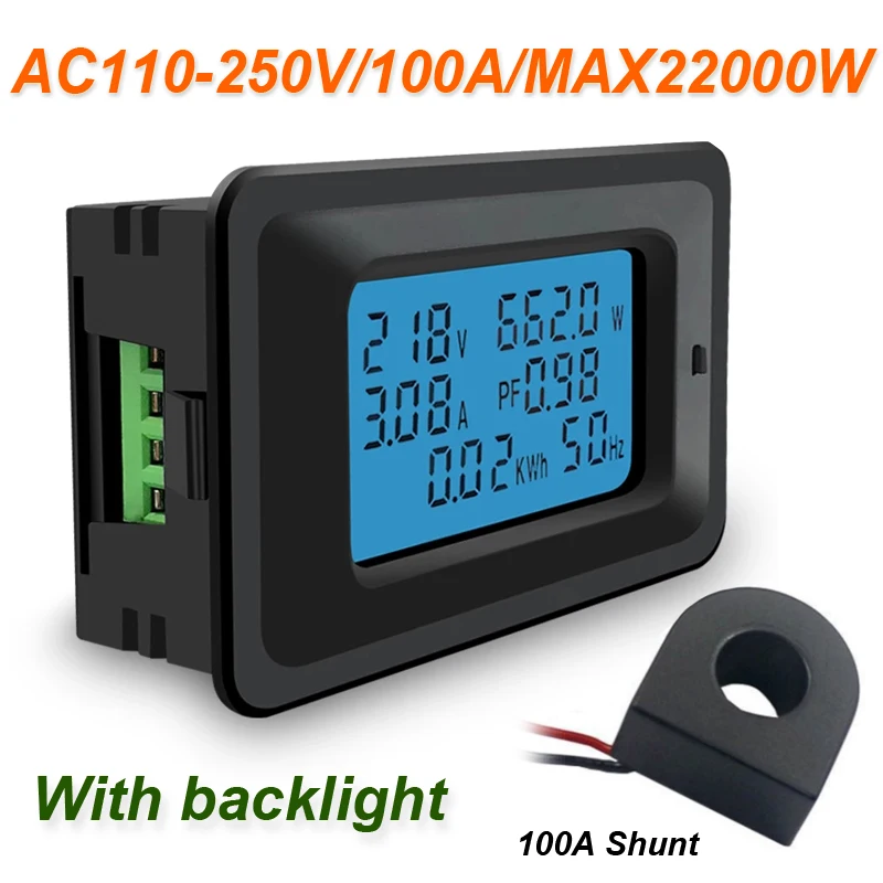 

Цифровой вольтметр, амперметр, измеритель напряжения переменного тока, 220 В/100 А, 22 кВт