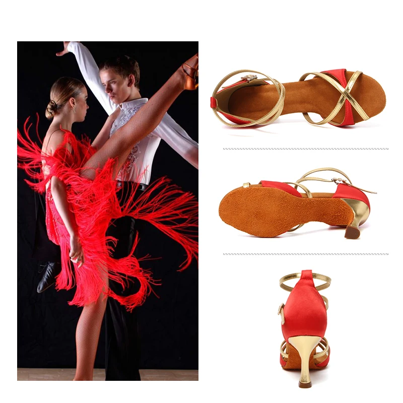 DKZSYIM Women Latin Dance Shoes Girls/Ladies Ballroom Shoes Salsa High Heeled Indoor Dancing Shoes Black Gold silver Latin shoes