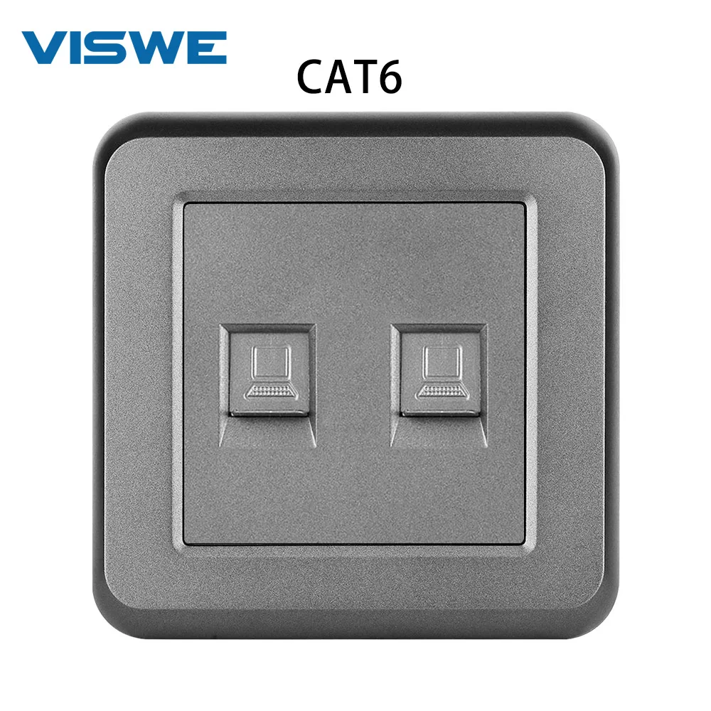 Розетка VISWE Rj45 CAT6 с двойным интерфейсом пластиковая панель 82 мм * Разъем LAN