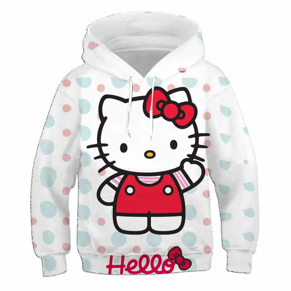 

Толстовка с капюшоном Hello Kitty для мальчиков и девочек, детская толстовка с принтом из мультфильма, простой модный топ для мальчиков и девочек...