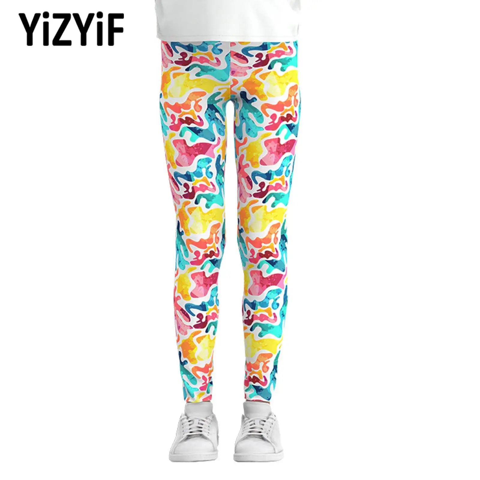 

Kids Girls Casual Running Pants Leggings Child Skinny Yoga Pants Clothing Fashion Print Mid Elastic Waist Stretchy Sport Bottoms