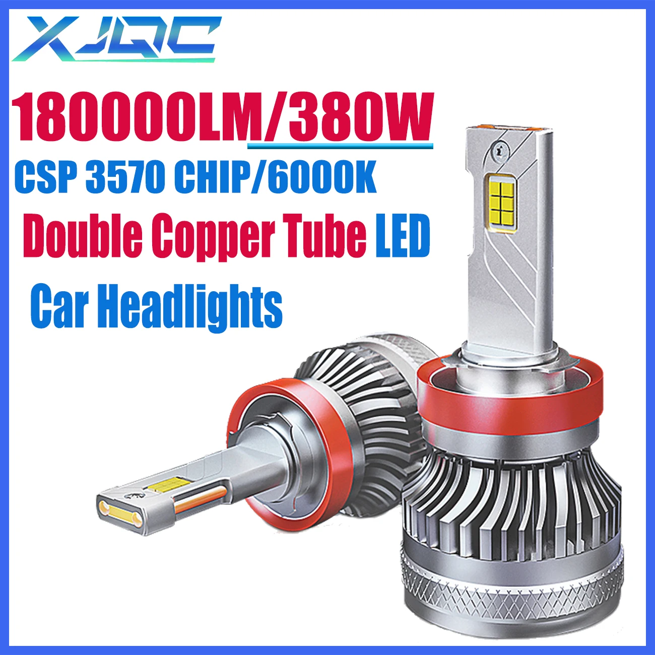XJQC 180000LM 380W 6000K H1 H3 H11 9005 9012 H7 фонарь с двумя медными трубками для автомобильных фар
