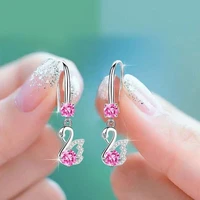 new trendy silver plated swan drop earrings for women pink blue white cz stone inlay fashion jewelry wedding party gift earring