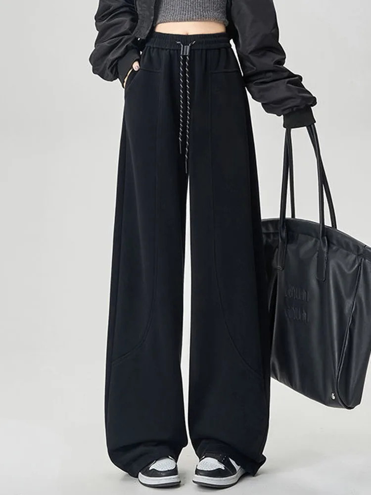 Корейский дизайн свободные утепленные прямые брюки зимние теплые эластичные с