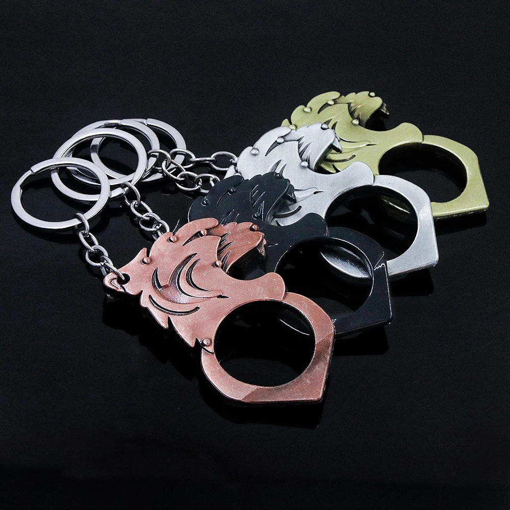 

New High Quality Cool Tiger Head Keychain Self Defense Multifunction Outdoor Safety Buckle Bottle Opener Key Ring Women Men Gift