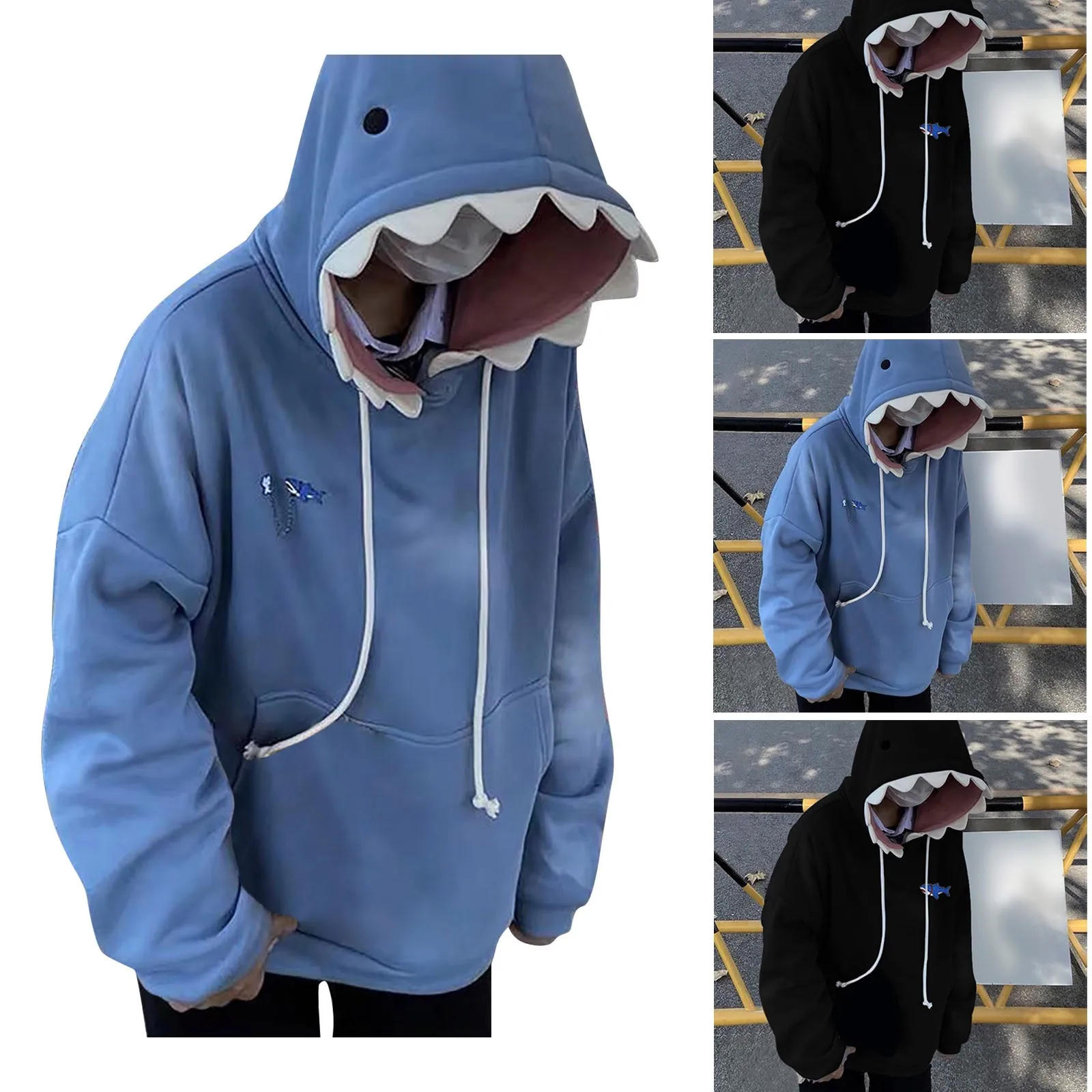 

Women Cute Shark Hoodie Long Sleeve Blue Kawaii Shark Shape Hooded Turtle Neck Long Sleeved Shirt Womens Sweaters Winter