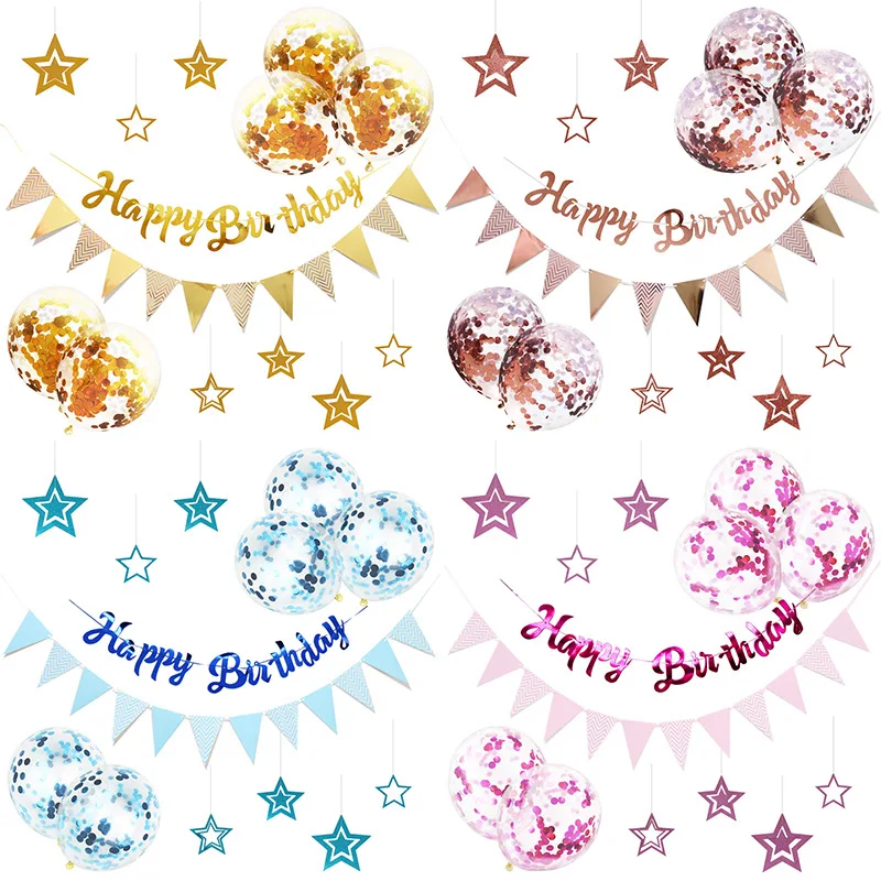 

1set Happy Birthday Letter Banner Rose Gold blue Confetti latex Balloons Birthday Party Decorations Baby Shower gift Balloon