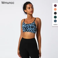 wmuncc leopard print sports underwear ladies shockproof running gather sexy beauty back fitness yoga bra