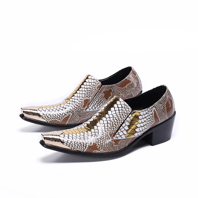 

Autumn Business Male Real Leather Formal Shoes Plus Size Evening Serpentine Dress Shoes Bridegroom Metal Square Toe Men Shoes