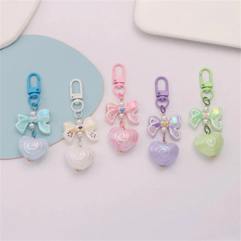 

Cute Bow Heart Pendant Keychain Colorful Gradient Acrylic Alloy Keyring Bag Pendant Hanging Car Accessories for Women Girl Gift